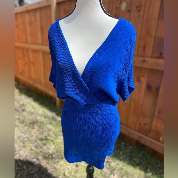 Blue V-Neck Mini Dress - Picture 2 of 6